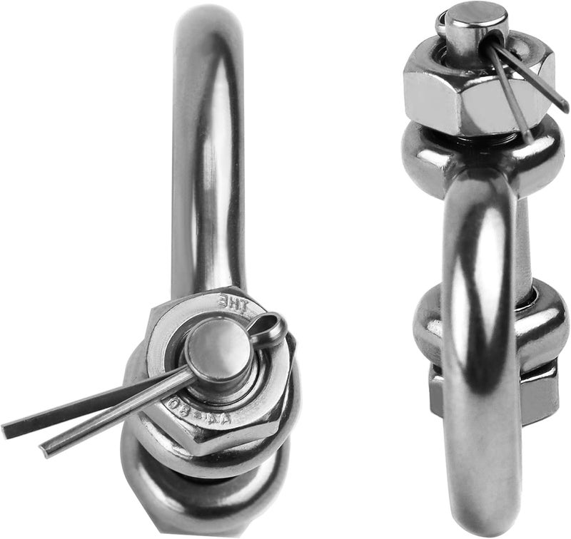 MEMUME Store Stainless Steel D Ring Shackles 1/4" 5/16" 3/8" 1/2 inch 316 SS Heavy Duty Boat Anchor Shackle Marine Grade Bow Shackles with Cotter Pins - Image 4